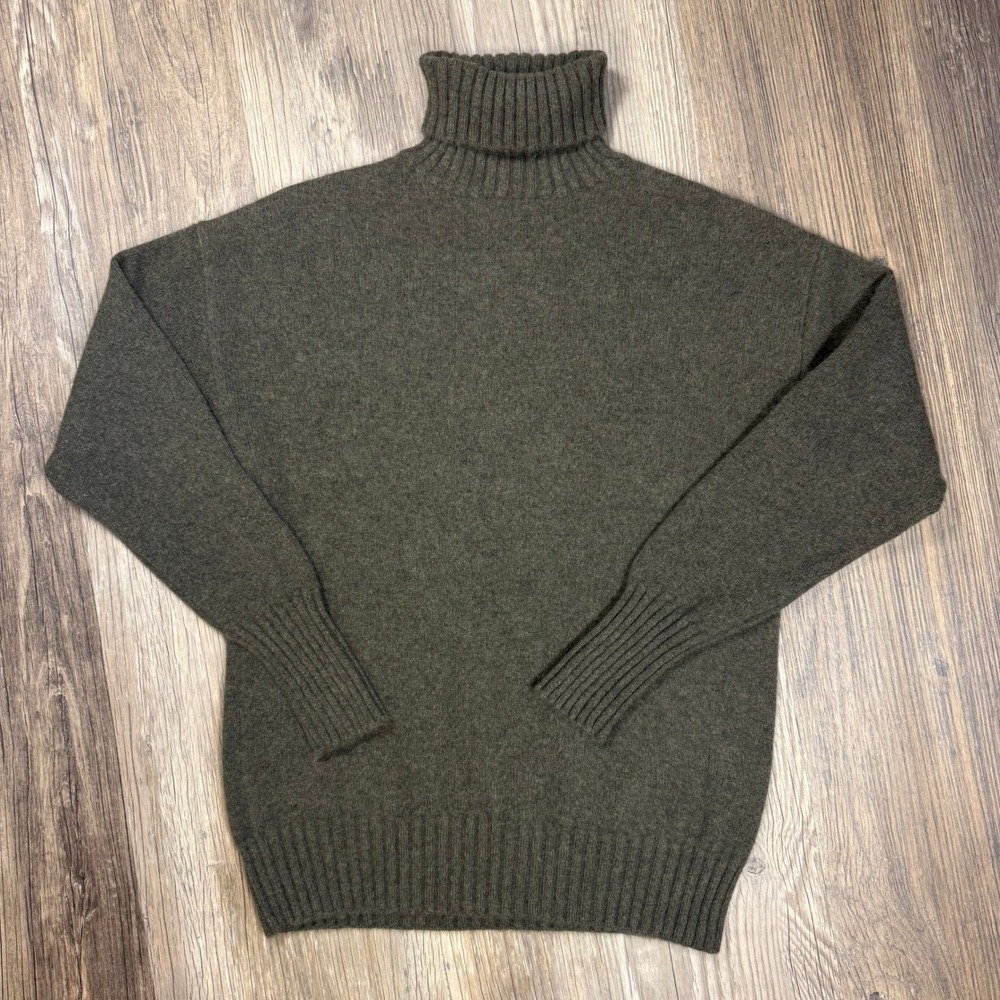 Naadam 100% Cashmere Fisherman Turtleneck Sweater Olive Green Relaxed Knit S